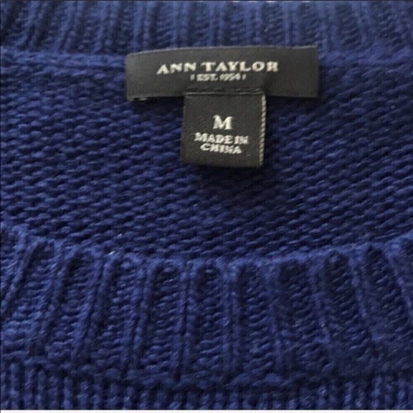 ANN TAYLOR Navy Black Stripe Cashmere Sweater Medium Tencel Holiday Christmas - Picture 5 of 6